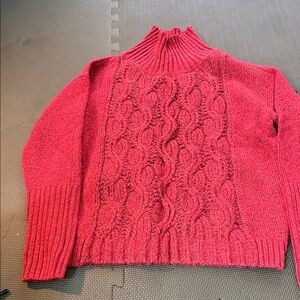 Women's Red Cable Knit Turtleneck Sweater